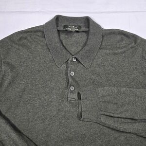 Vintage Eddie Bauer Mens XL Tall Cotton Cashmere Polo Sweater olive Knit